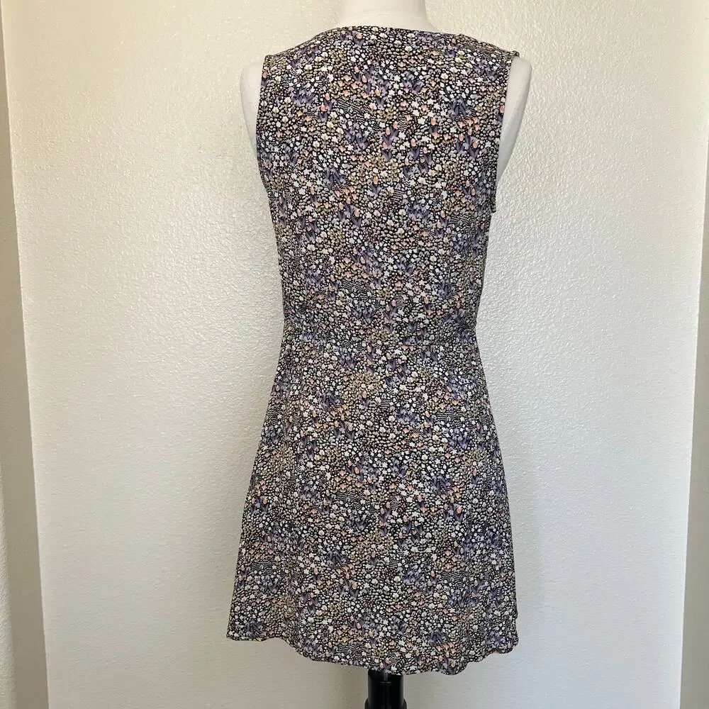 & Other Stories ditsy floral print v neck mini dress button front tan purple